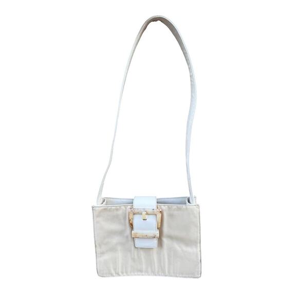 🤍 PRADA Beige Nylon & White Leather Shoulder Bag – Authentic 97441 🤍 - Picture 2 of 8